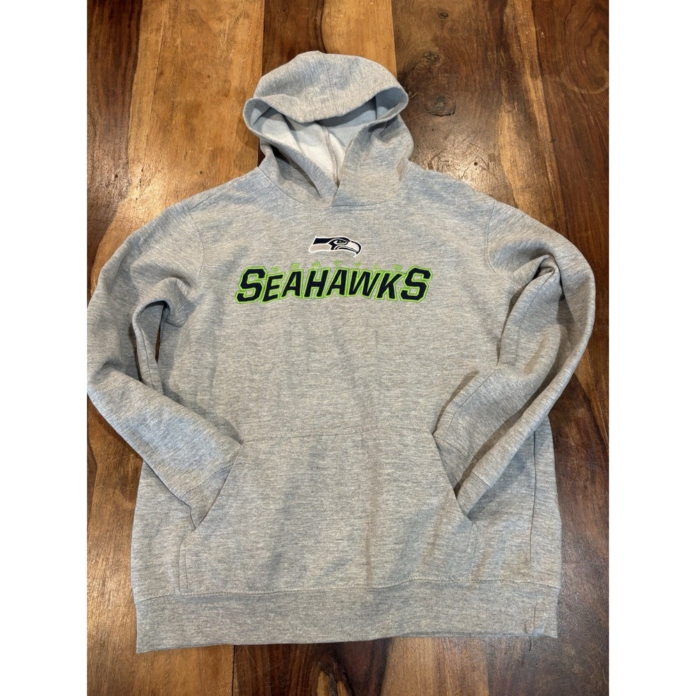 NFL‎ Team Apparel Seahawks Hoodie Spellout Boys Size Large 14-16 Grey Cotton
